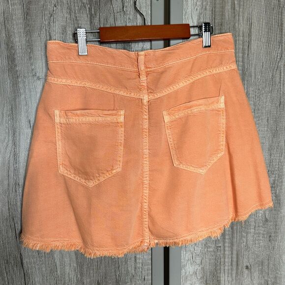 Pilcro Anthropologie Mini Skirt Denim Soft Raw Hem Pleated Peach Orange Size 6 - Picture 7 of 7